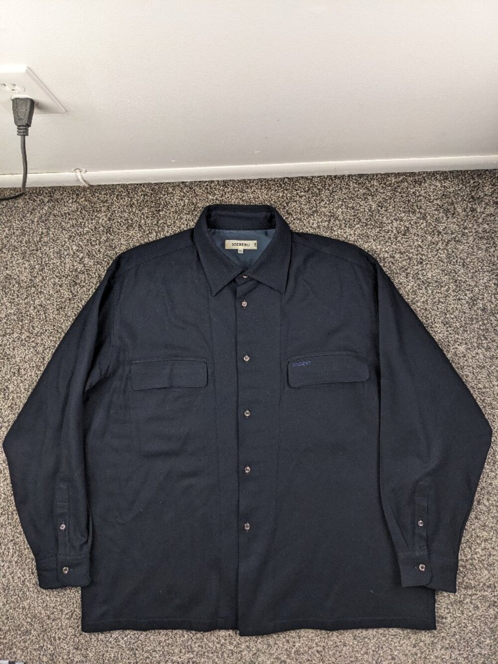 Vintage Iceberg Shirt Jacket Flannel Wool Cashmere Navy Blue Mens 2XL Italy Made